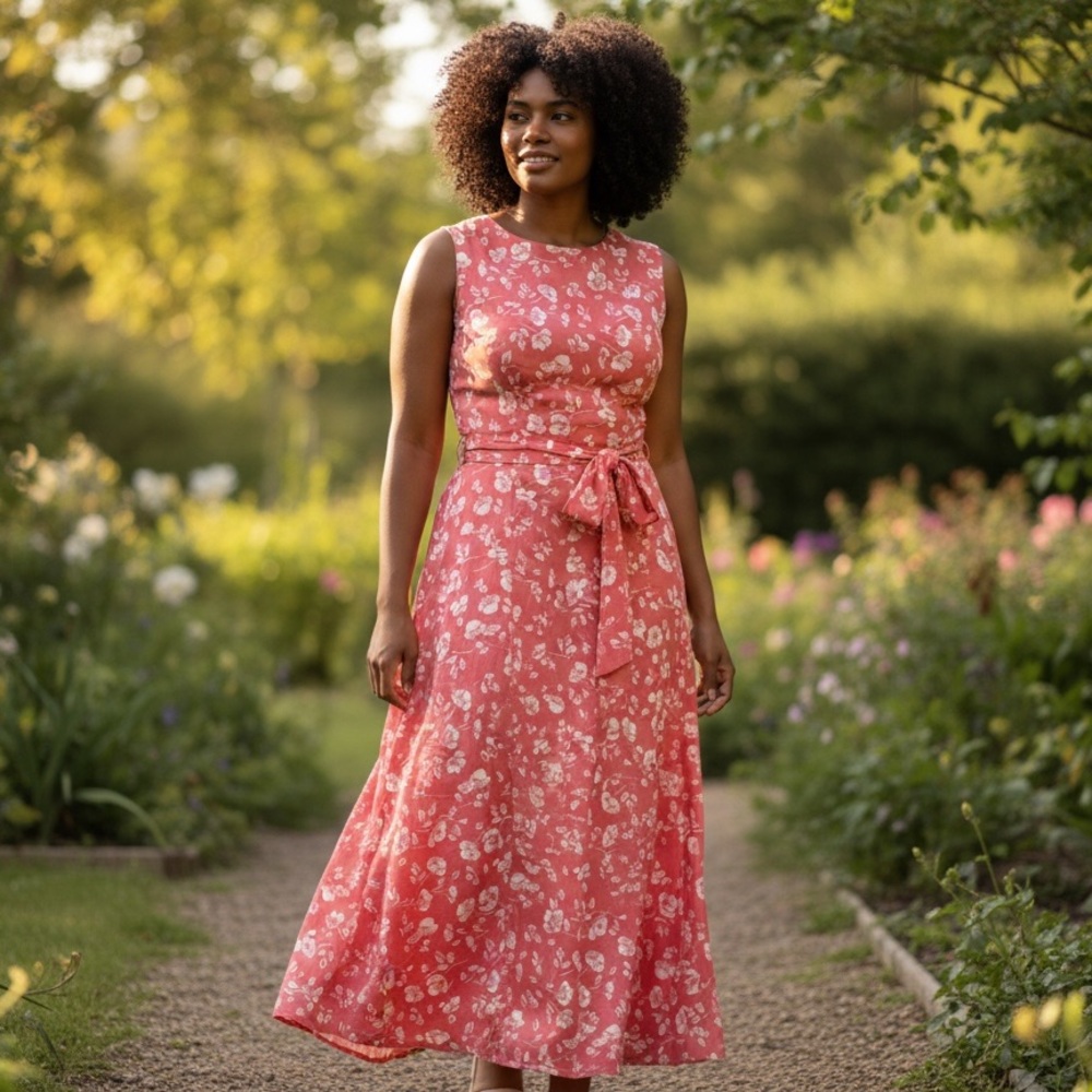 Lauren Ralph Lauren Sleeveless Pink Floral Tie-Waist Maxi Dress Size 16 - Picture 2 of 15